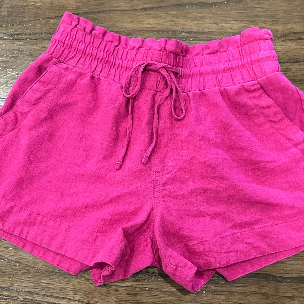 Women's Pink Linen Drawstring Shorts